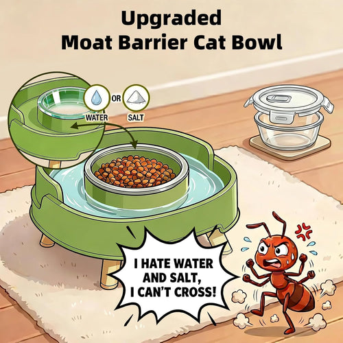 2 Pack Ant Not Cross Elevated Cat Bowls Mess Proof-4 Food Grade Glass Bowls & 2 Lids- No Spill Cat Food and Water Feeding Station for Cats&Puppy Indoor & Outdoor,No Whisker Fatigue Dish,Green