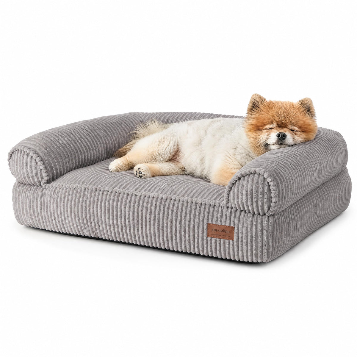 FUKUMARU Dog Couch Bed, Corduroy Cozy Cat Bed, Waterproof, Washable Cover
