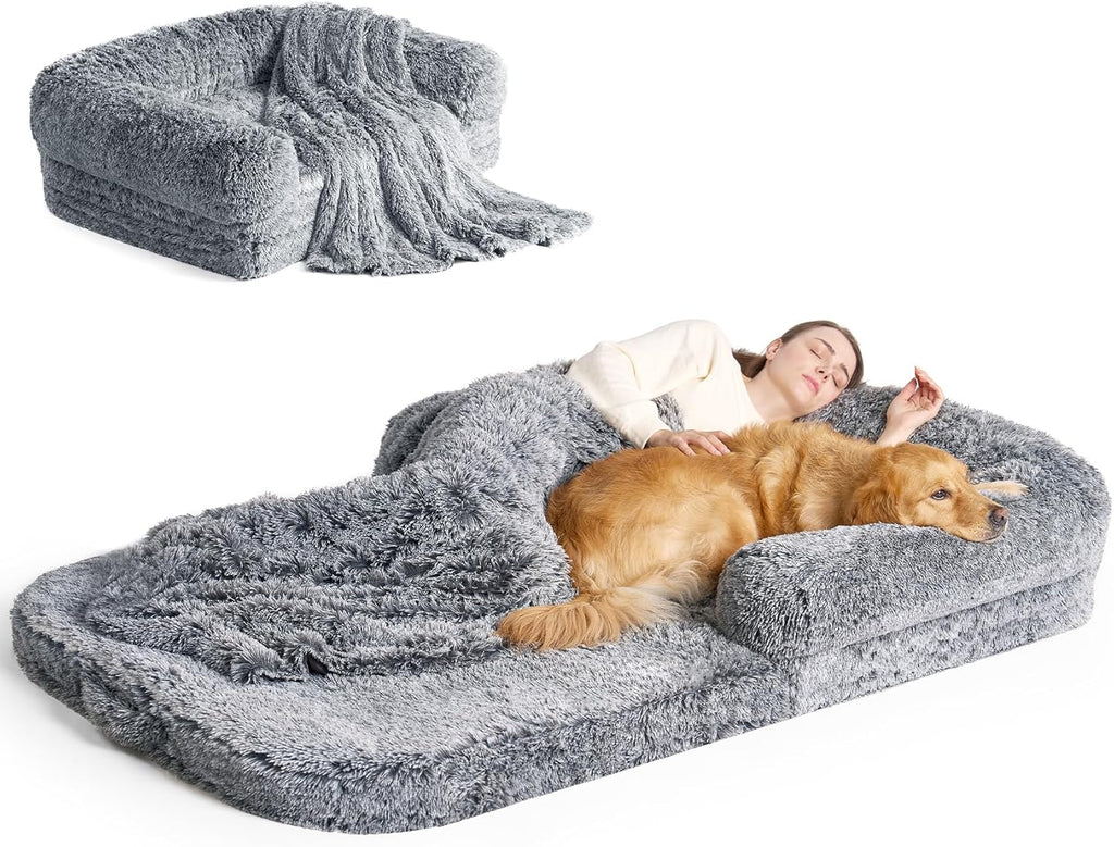 EHEYCIGA Orthopedic Foldable Human Dog Bed - 72x44x11, Grey