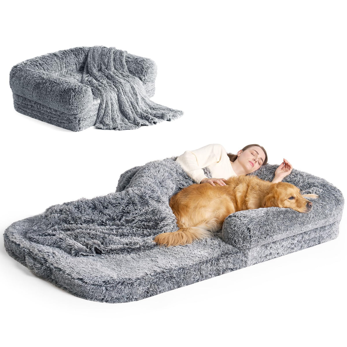 EHEYCIGA Orthopedic Foldable Human Dog Bed - 72x44x11, Grey