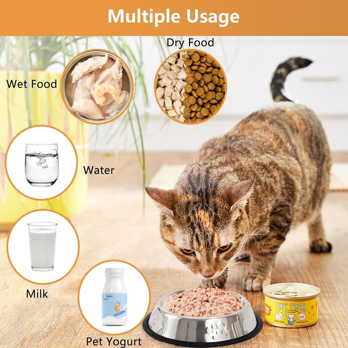 Stainless Steel Cat Bowl, 4 Pack Metal Dog Bowls for Food and Water, Non-Slip Pet Feeding Dish Bowl with Rubber Base for Indoor Cats Small Dogs