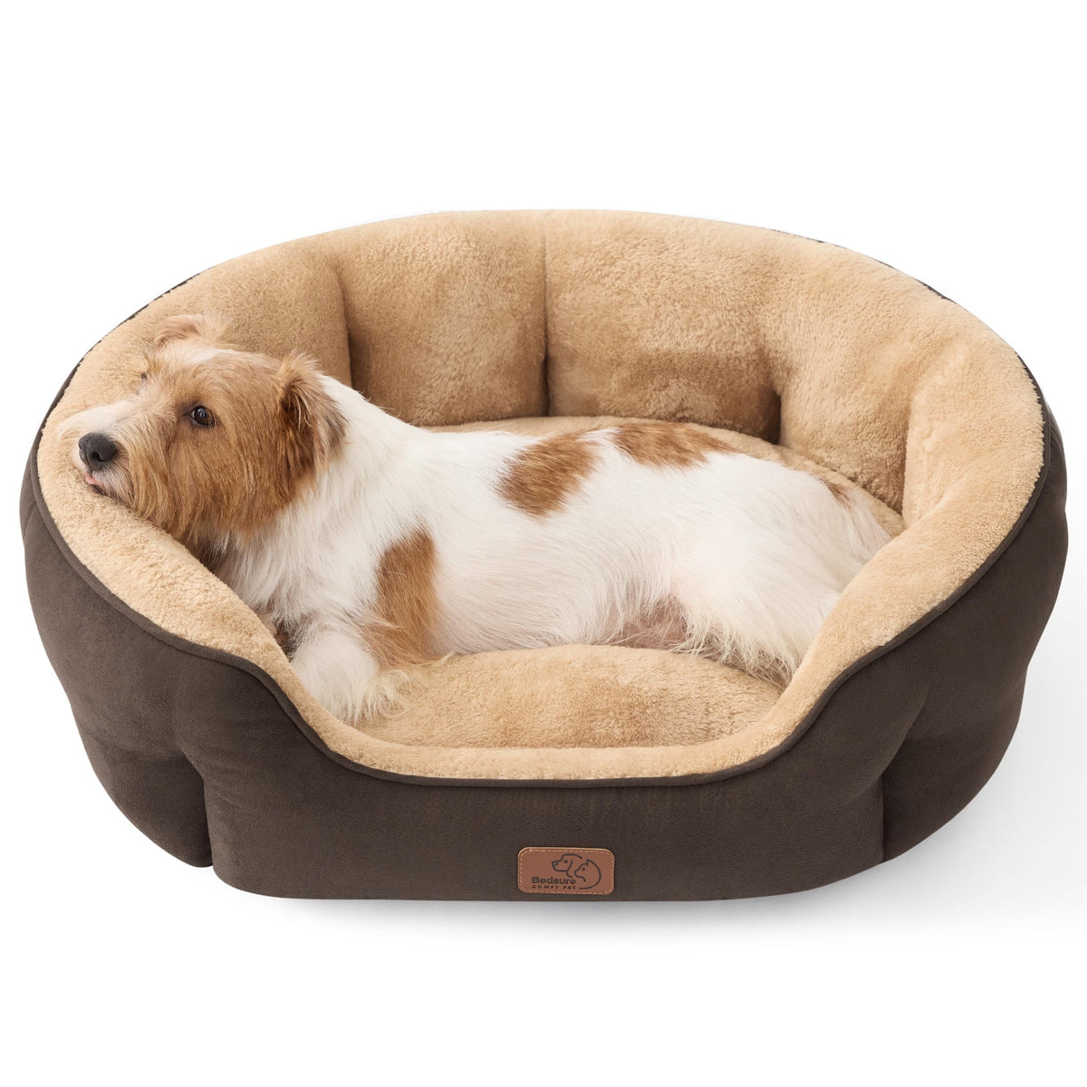 Bedsure Small Dog Bed Washable,Round Cat Beds for Indoor Cats,20in Ivory