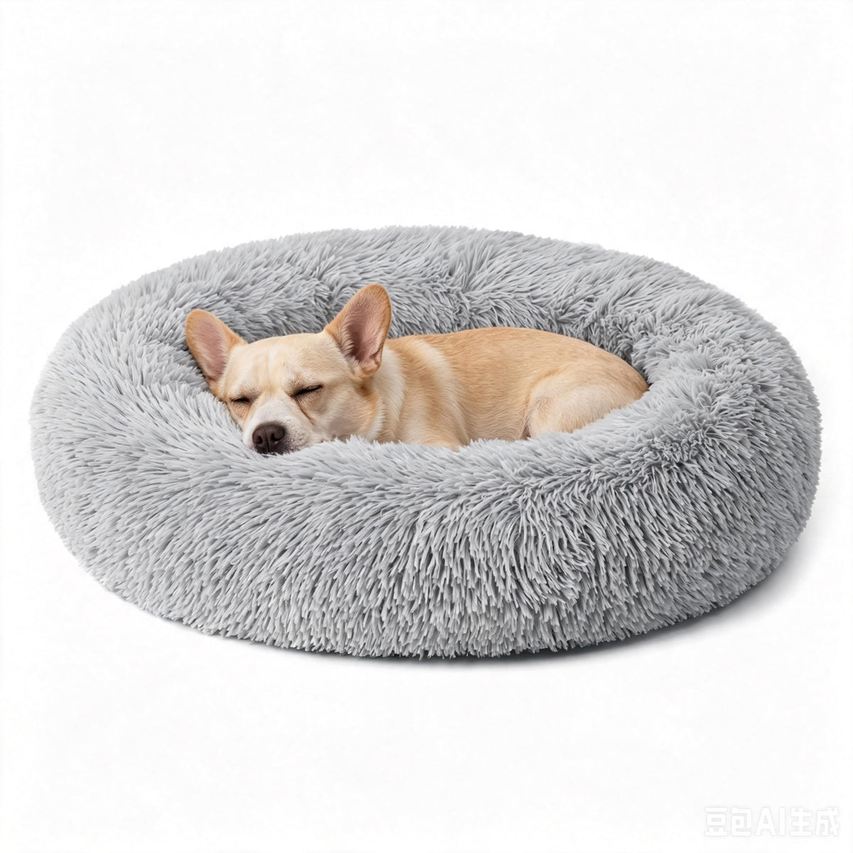 Calming Donut Dog and Cat Bed for Indoor Cats, Anti-Anxiety Round Fluffy Soft Washable Small Pet Bed for Puppy and Kitten, Warming Comfortable Luxury Anti-Slip Waterproof Mute Base 20in Gray