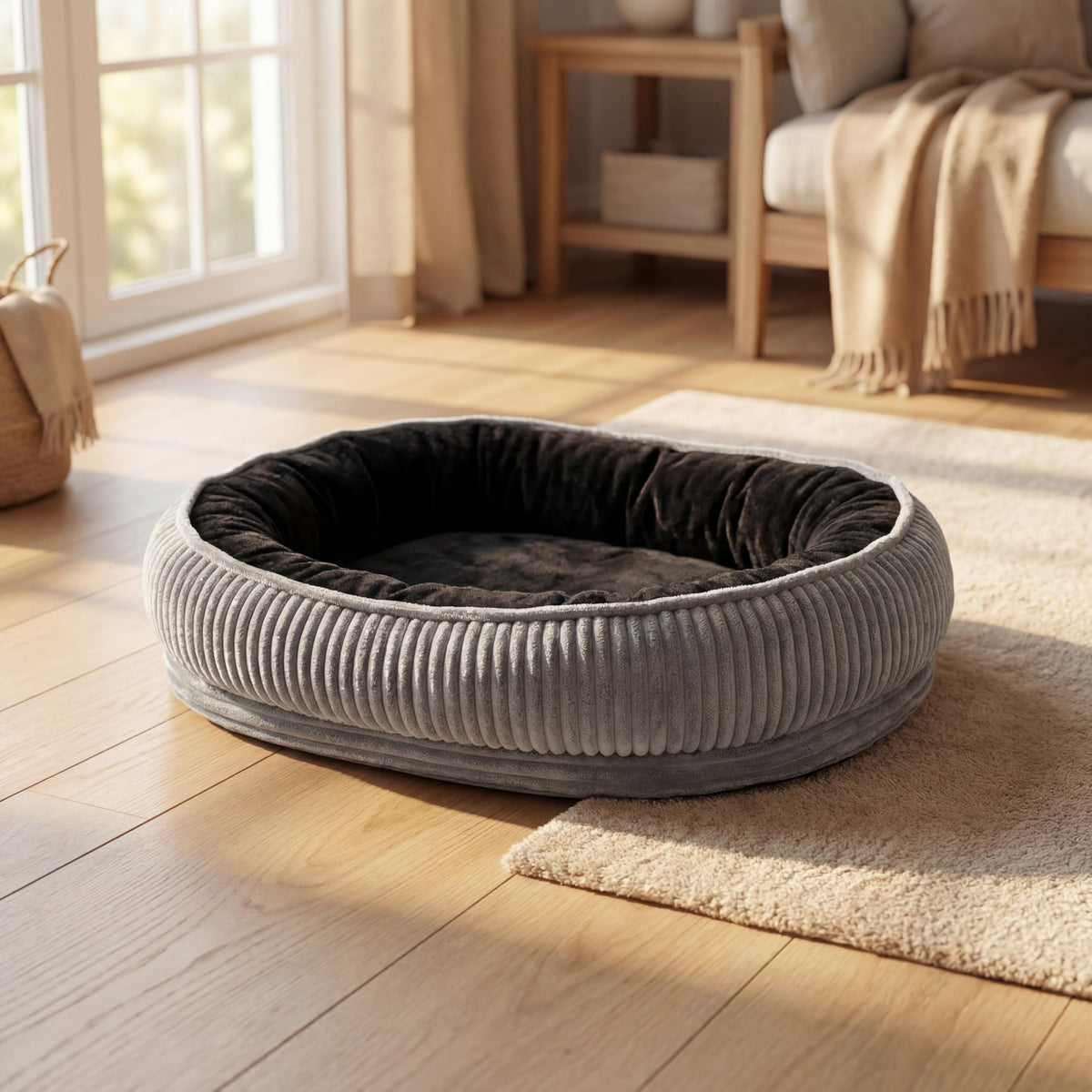 Calming Dog Bed for Small Dogs, Velvet Corduroy Washable Donut Pet Bed