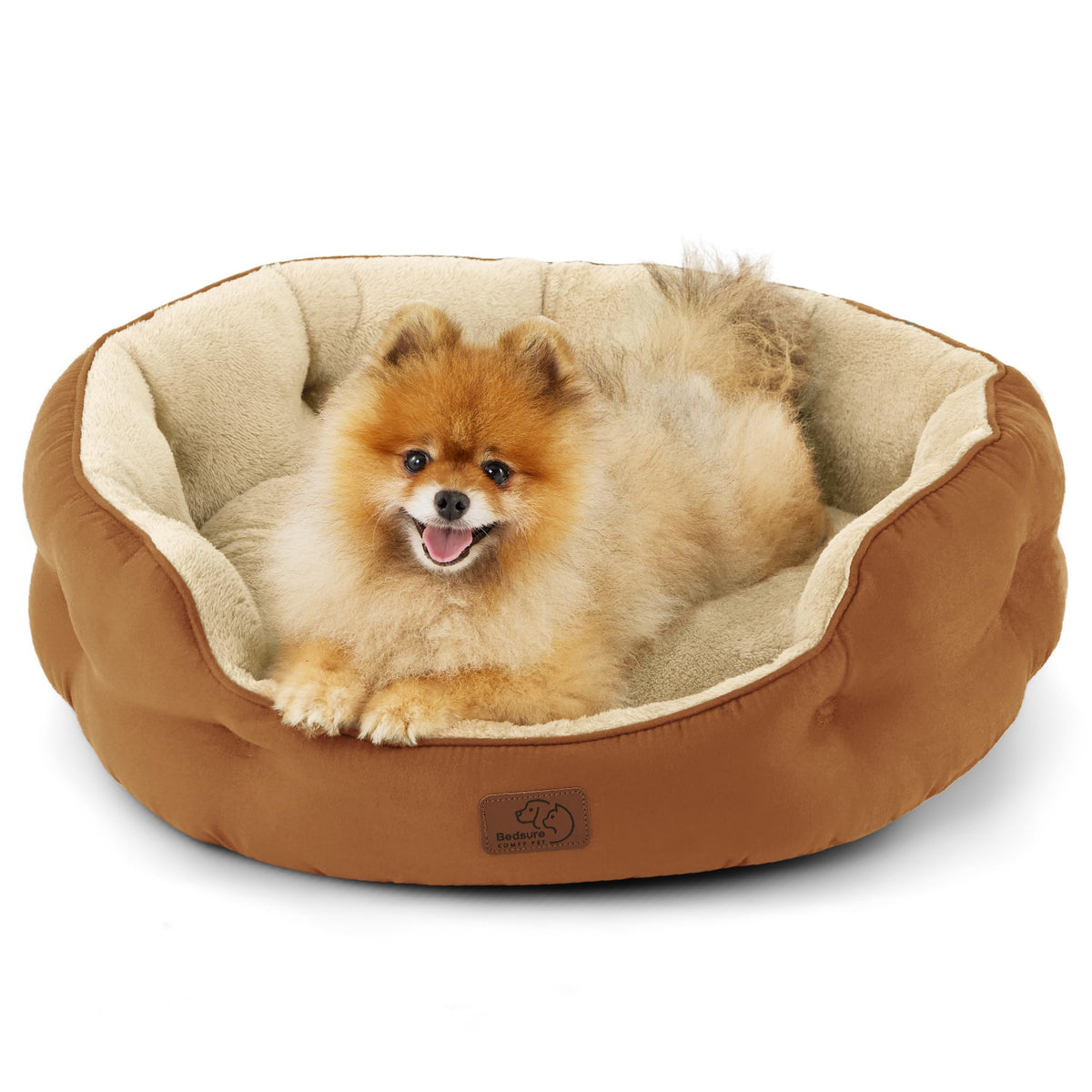 Bedsure Small Dog Bed Washable,Round Cat Beds for Indoor Cats,20in Ivory