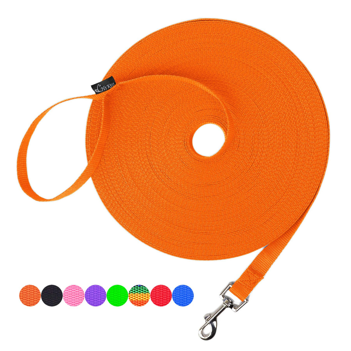 Hi Kiss Dog/Puppy Obedience Recall Agility Lead - 15ft 20ft 30ft 50ft 100ft Leash - Great for Training, Play, Camping, or Backyard - Orange 20ft