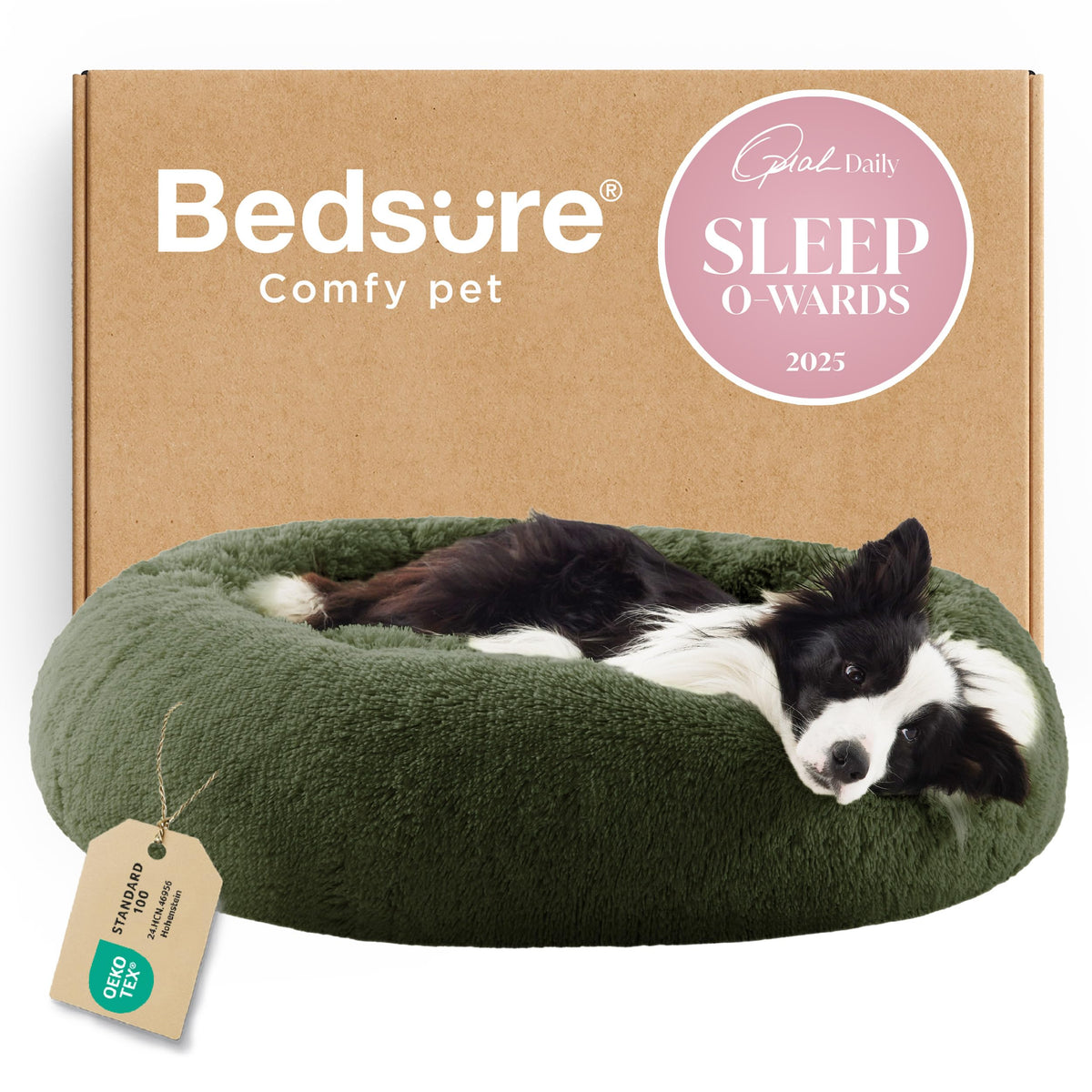 Bedsure Calming Cat Beds Donut Round Washable Kitten Bed,20 inches Camel