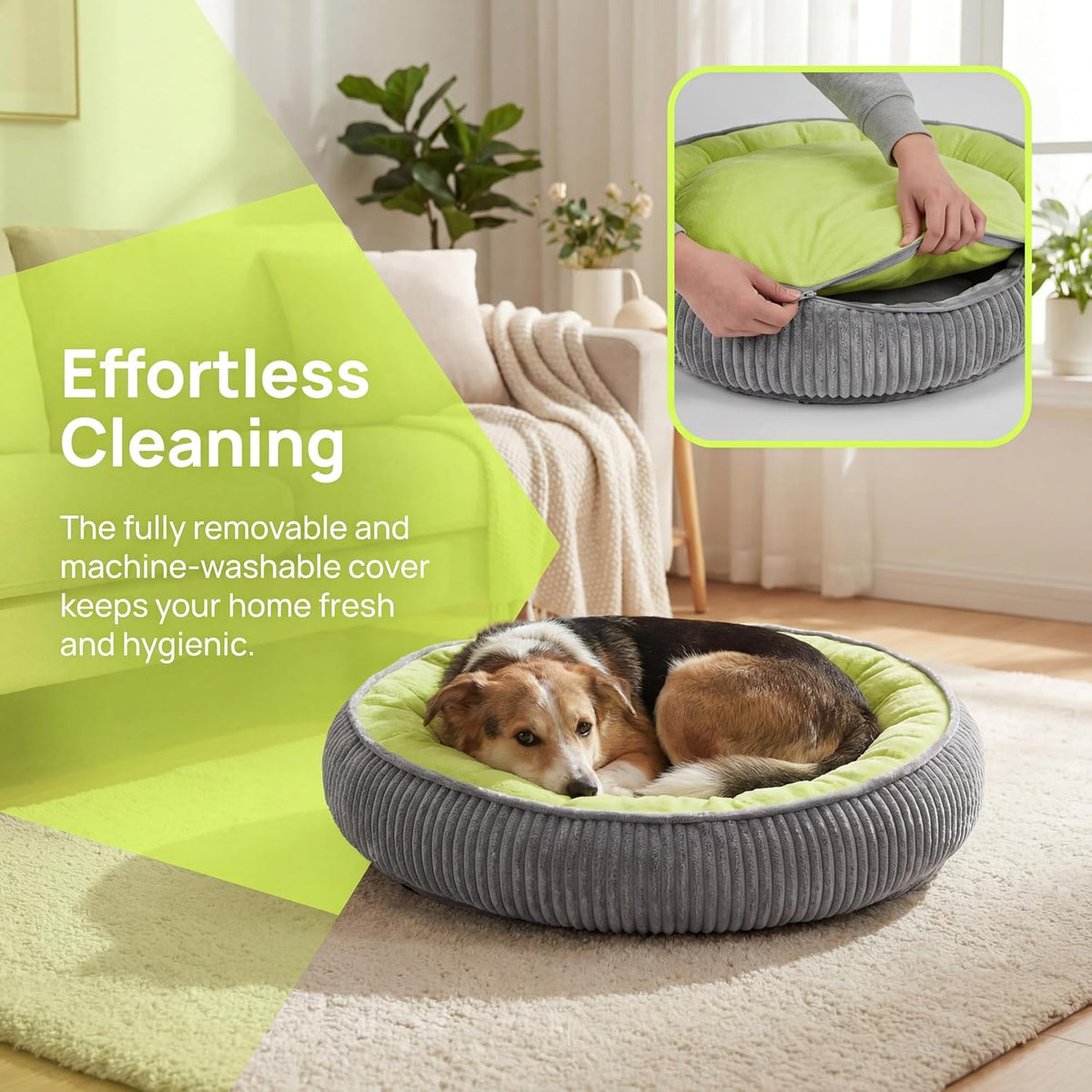 Calming Dog Bed for Small Dogs, Velvet Corduroy Washable Donut Pet Bed