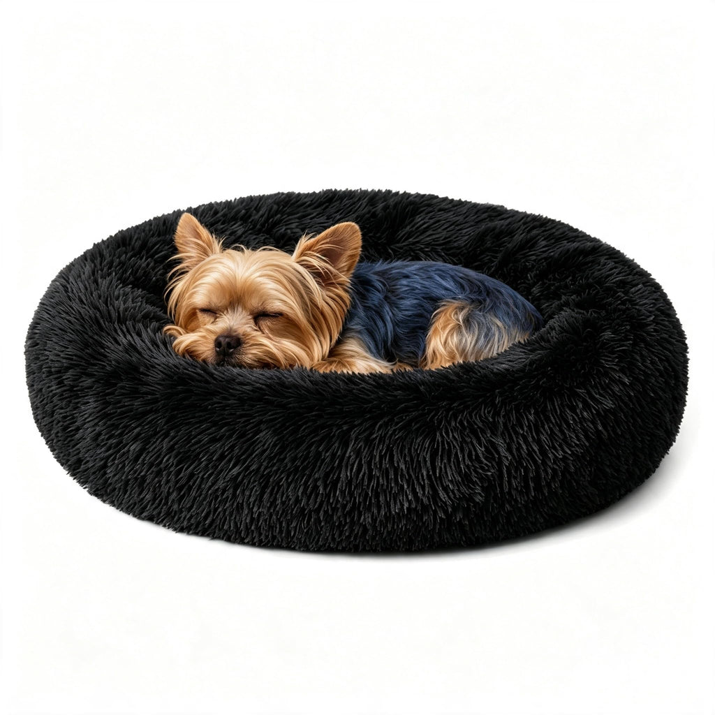 Calming Donut Dog and Cat Bed for Indoor Cats, Anti-Anxiety Round Fluffy Soft Washable Small Pet Bed for Puppy and Kitten, Warming Comfortable Luxury Anti-Slip Waterproof Mute Base 20in Gray