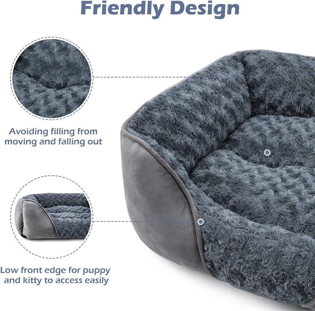 INVENHO Rectangle Washable Orthopedic Dog Bed for Small, Medium and Large Dogs, Soft Calming, Sleeping Puppy Bed Durable Pet Cuddler with Anti-Slip Bottom, S (20"x19"x6")