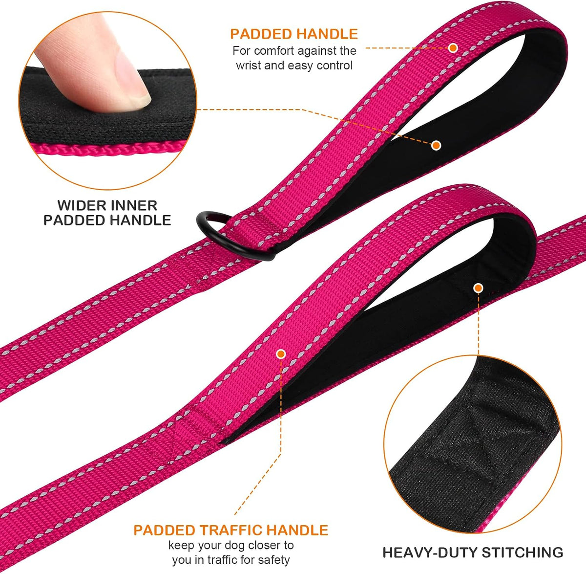 Joytale Dog Leash for Large Dogs that Pull, Double Handle, 6FT, Hot Pink