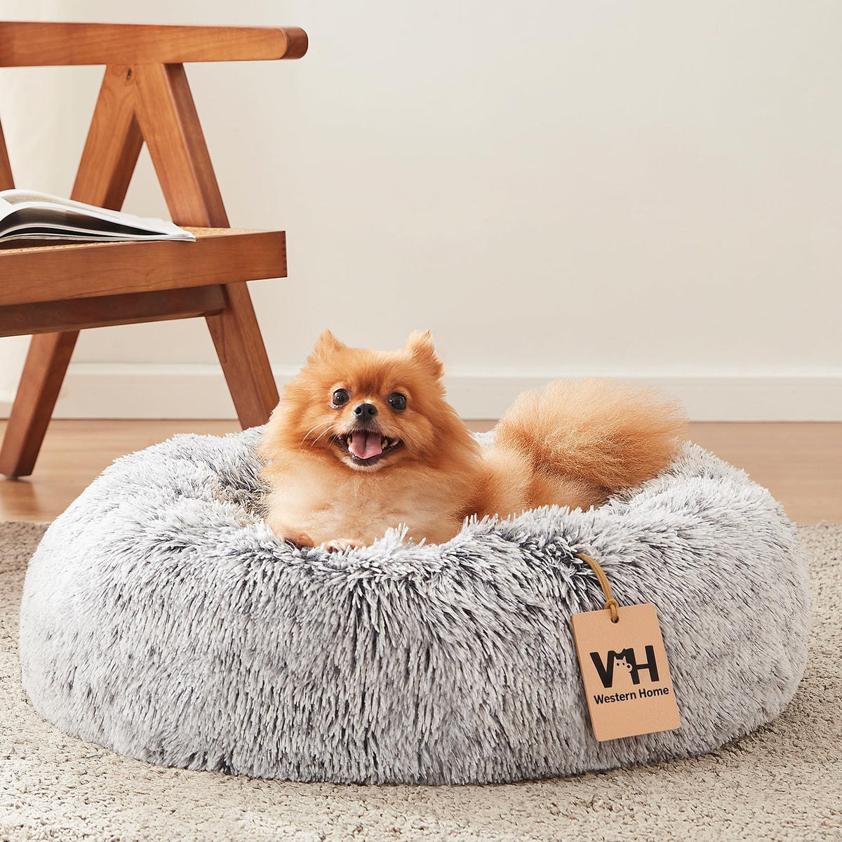 WESTERN HOME WH Calming Dog Bed & Cat Bed Washable Puppy Bed,24" Light Grey