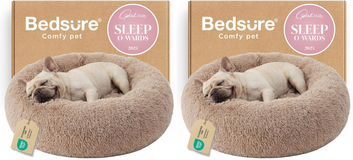 Bedsure Calming Small Dog Bed Donut Washable Cat＆Puppy Bed,23 inches Camel