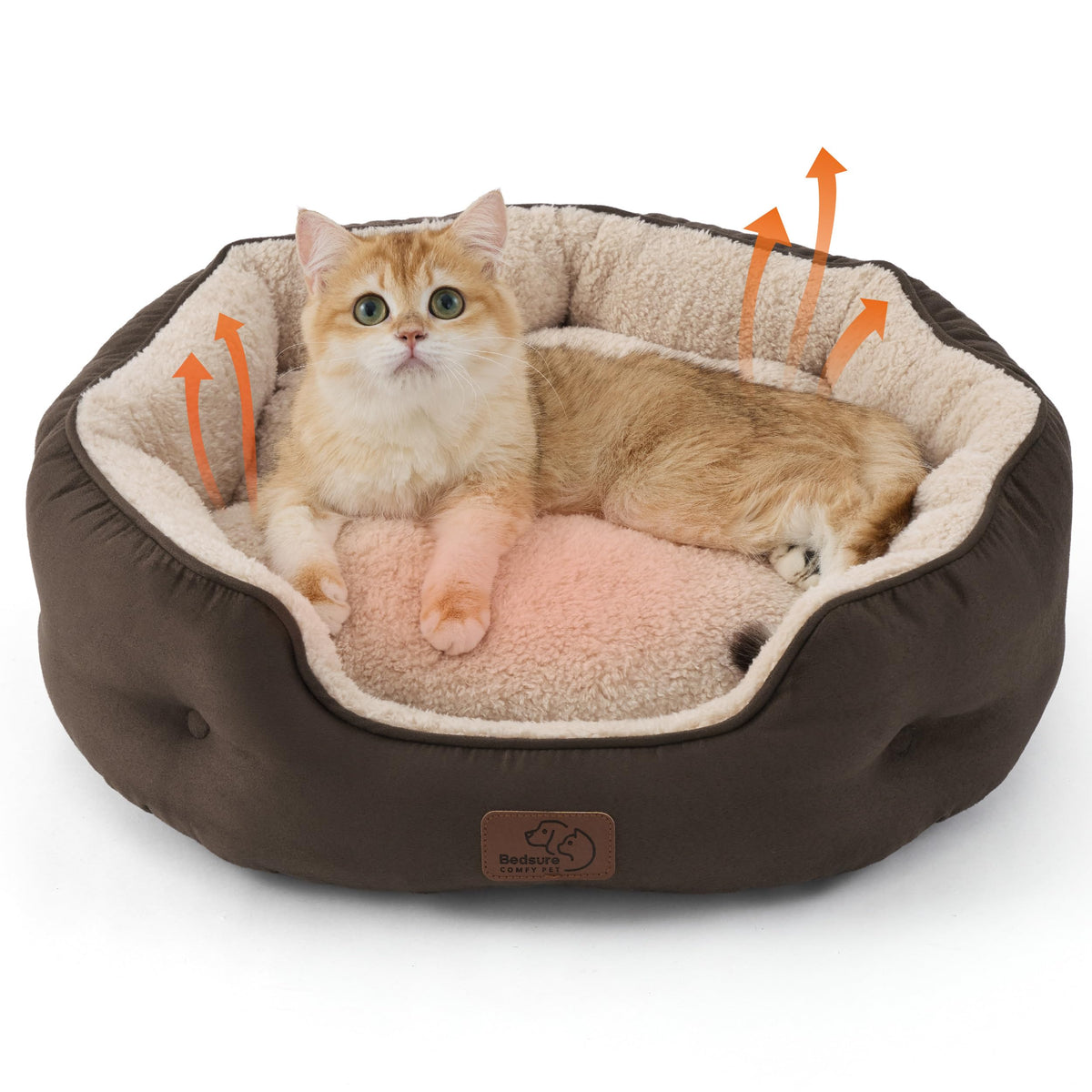 Bedsure Small Dog Bed Washable,Round Cat Beds for Indoor Cats,20in Ivory