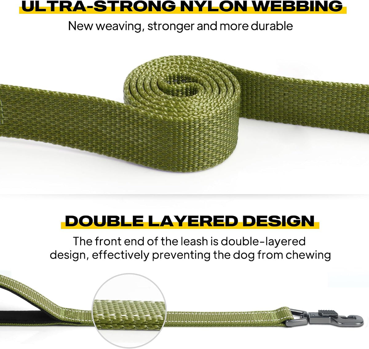 Fida Heavy Duty Dog Leash for Medium Large Dogs, 4 FT, Dual Padded Handles