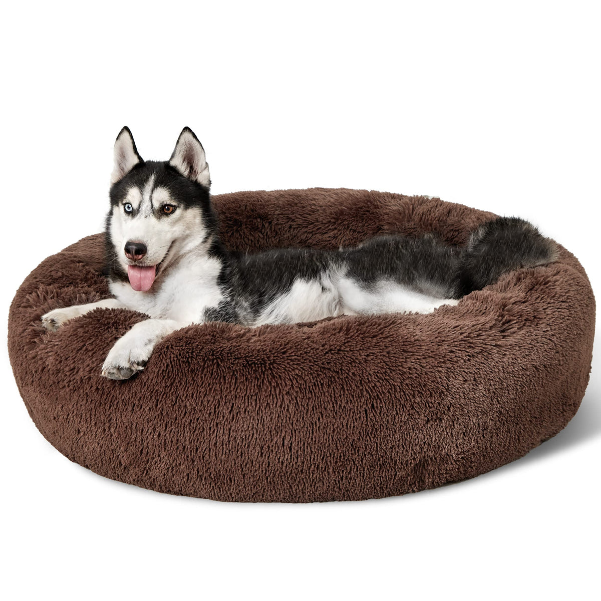 Bedsure Calming Cat Beds Donut Round Washable Kitten Bed,20 inches Camel