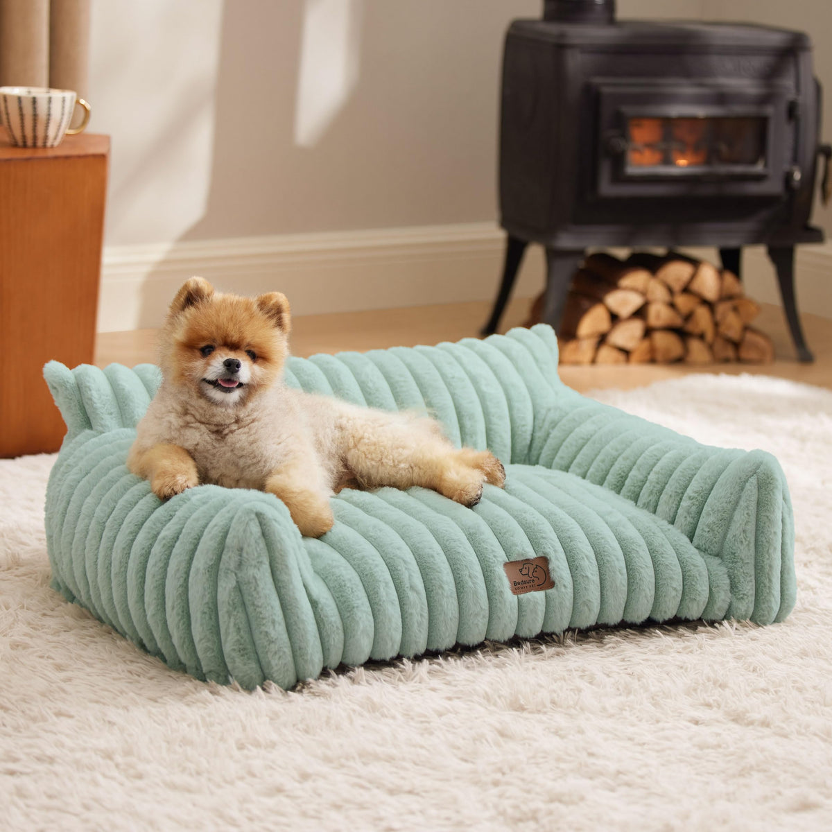 Bedsure ComfyFleece® Shown on TV Fluffy Cute Cat Couch for Pets,24in Cream