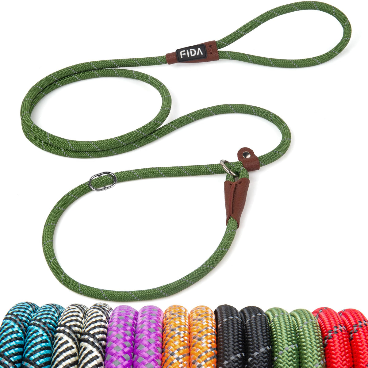 Fida Durable Slip Lead Dog Leash, 6 FT x 1/2" Dog Training Leash, Green