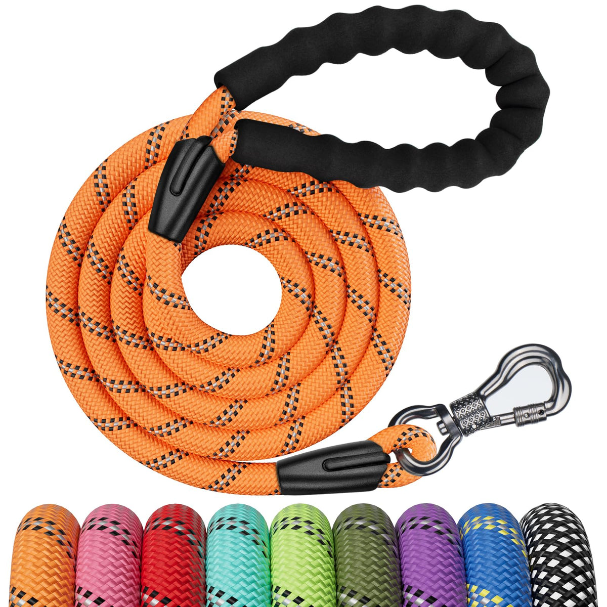 NTR Heavy Duty Dog Leash, 15FT Training Leash with Swivel Lockable Hook, Padded Handle and Highly Reflective Threads, Long Lead for Walking, Hunting, Camping, Backyard for Small Medium Large Dog