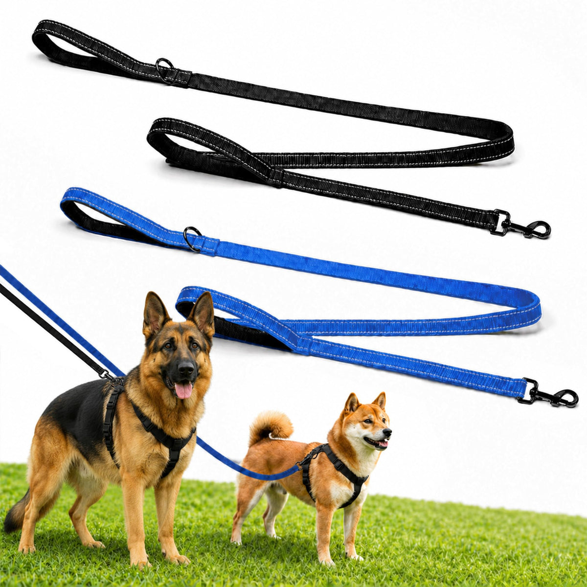 2 Pack Dog Leash, 6 FT Heavy Duty Dual Handle Reflective Leash for Dogs
