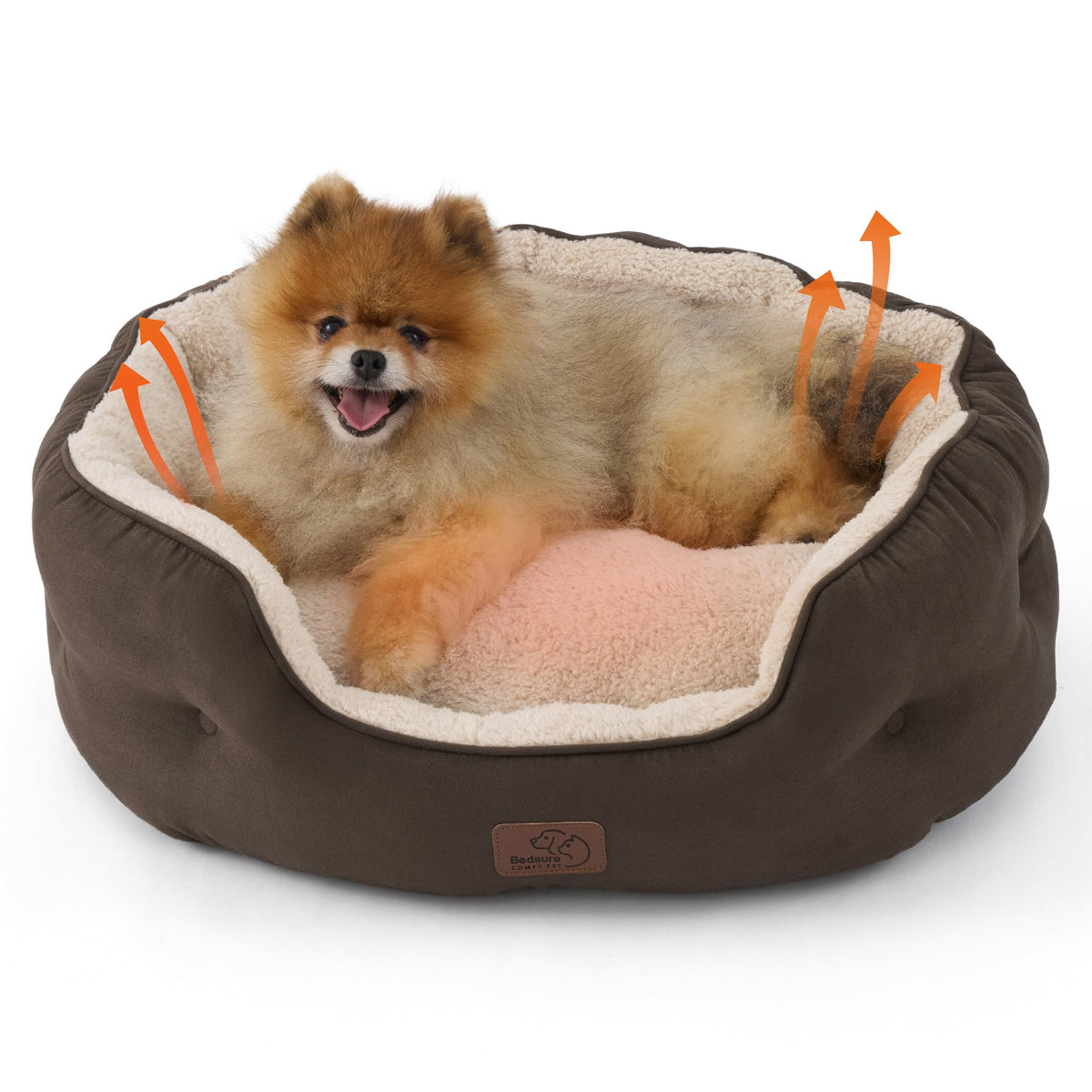 Bedsure Small Dog Bed Washable,Round Cat Beds for Indoor Cats,20in Ivory