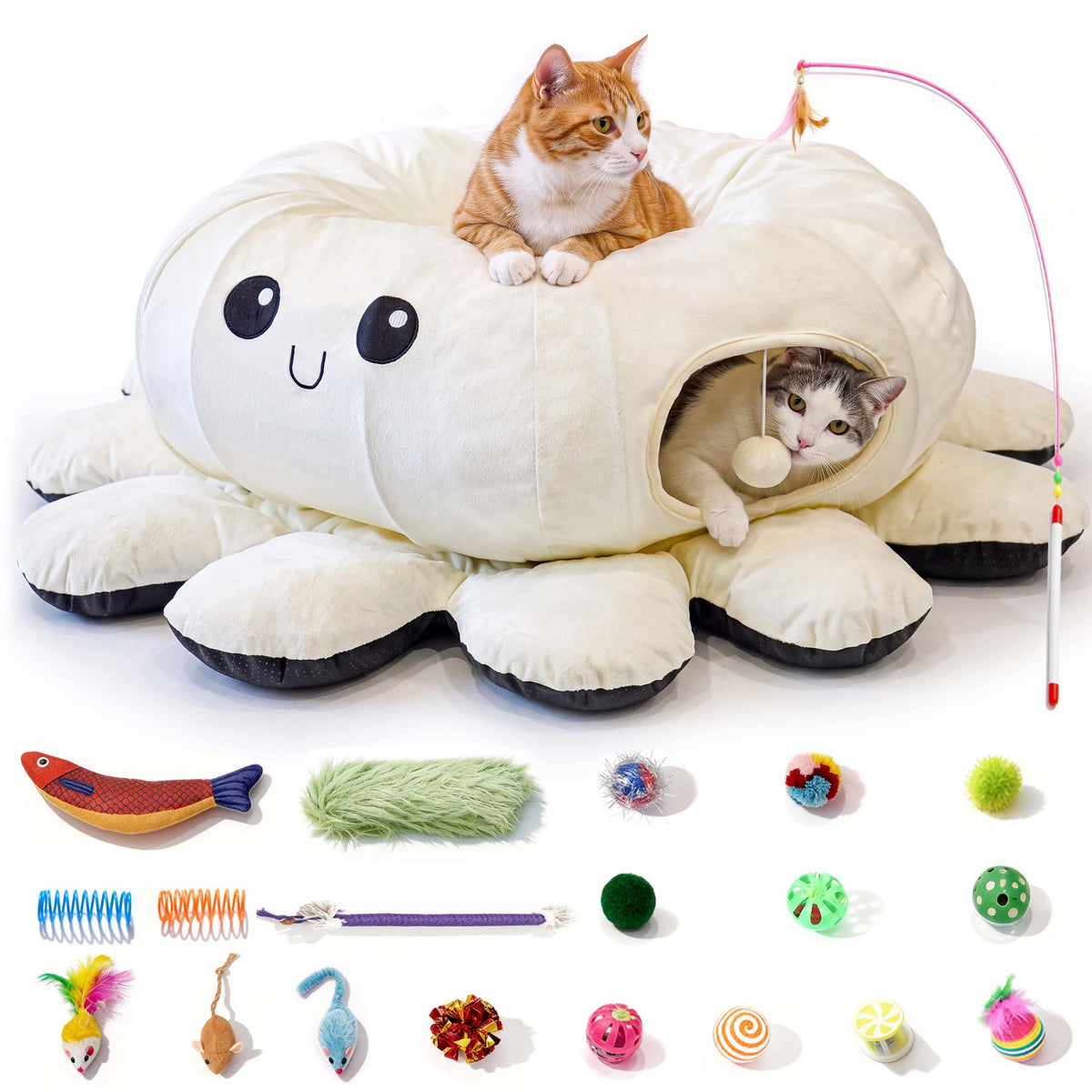 Cat Tunnel Bed with 20 Cat Toys, Kitten Toys for Indoor Kittens,Pink