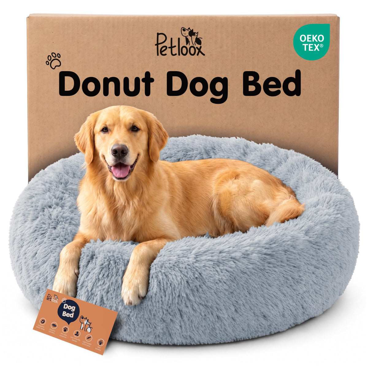 Calming Donut Dog Bed for Small Dogs, Round Dog Bed for Medium & Large Dogs
