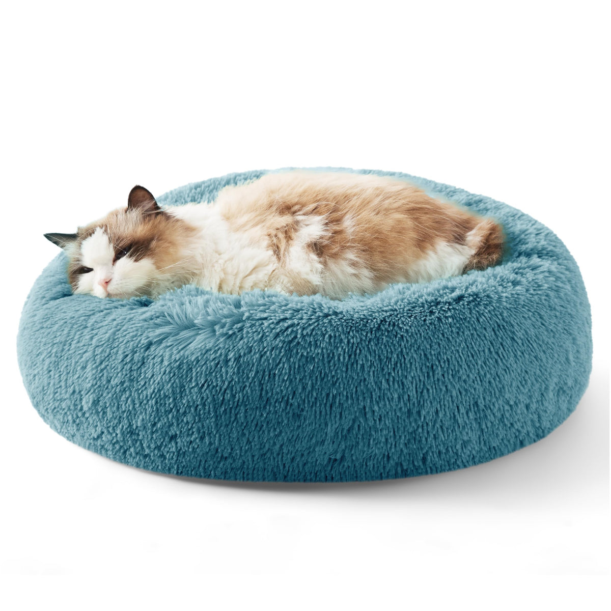 Bedsure Calming Cat Beds Donut Round Washable Kitten Bed,20 inches Camel