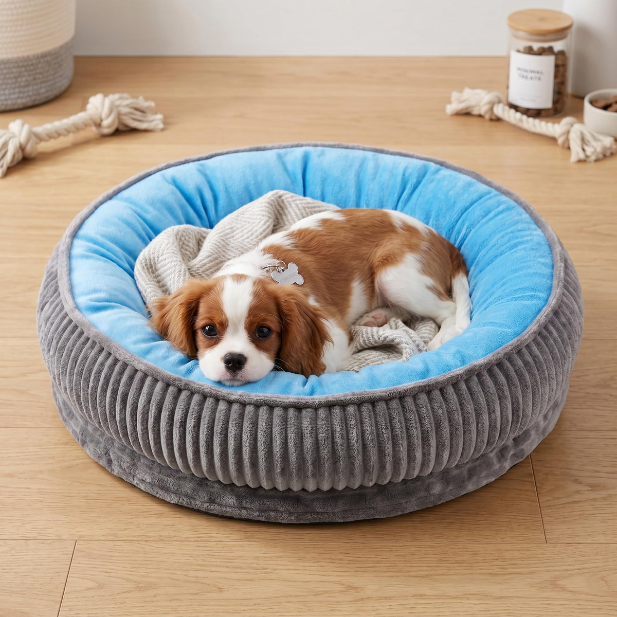 Calming Dog Bed for Small Dogs, Velvet Corduroy Washable Donut Pet Bed