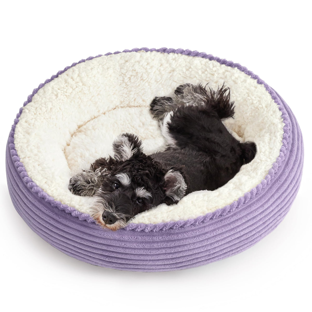 Love's cabin Round Donut Cat and Dog Cushion Bed, 20in Pet Bed for Cats or Small Dogs, Anti-Slip & Water-Resistant Bottom, Soft Durable Fabric Pet beds, Washable Luxury Cat Dog Bed Lavender Stripe