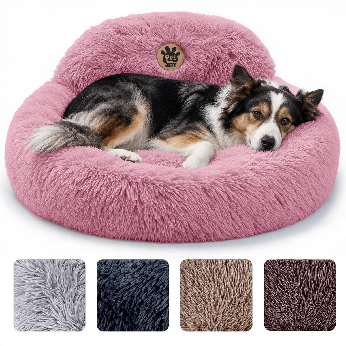 PetJett Calming Dog Bed Medium Size Dog - 30'' Donut Bed, Washable Dog Bed - Anti-Slip & Super Soft Fluffy Plush Round Dog Bed, Anti-Anxiety Premium Comfort Pet Bed, Fits Dogs Upto 45 lbs - Dark Grey