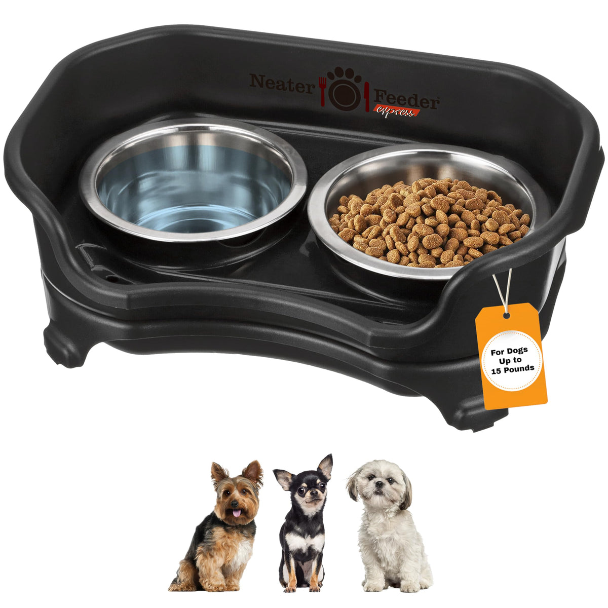 Neater Feeder Express Mess Proof Dog Bowls Elevated for Small Breeds under 15 Lb, Made in USA, No Spill Raised Dog Food Bowl Stand, Stainless Steel Food and Water Bowl Set, Feeding Station, Cappuccino