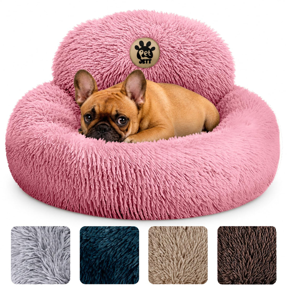 PetJett Calming Dog Bed Medium Size Dog - 30'' Donut Bed, Washable Dog Bed - Anti-Slip & Super Soft Fluffy Plush Round Dog Bed, Anti-Anxiety Premium Comfort Pet Bed, Fits Dogs Upto 45 lbs - Dark Grey