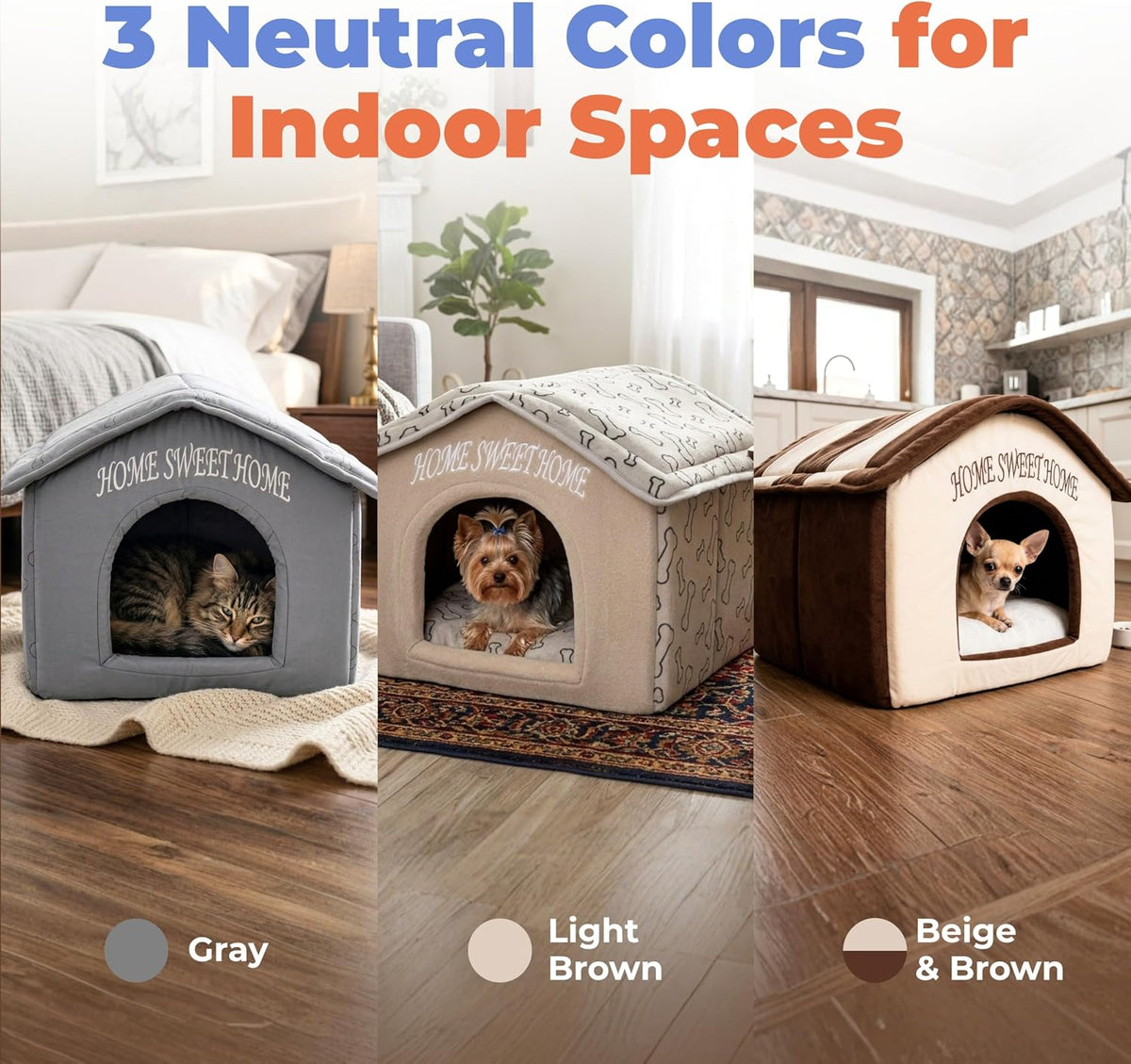 Best Pet Supplies Cat Bed for Indoor Cat, Domed Tent House with Removable Pillow, Covered Cat Cave for Small Dog, Puppies and All Breeds of Cats - Silver w/ Bones, 16 x 16 x H:14"
