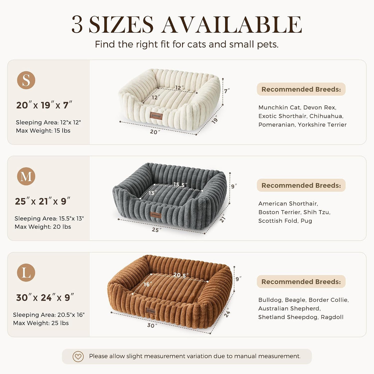 ZOMISIA Orthopedic Large Cat Bed with Removable Washable Cover, 25x21''