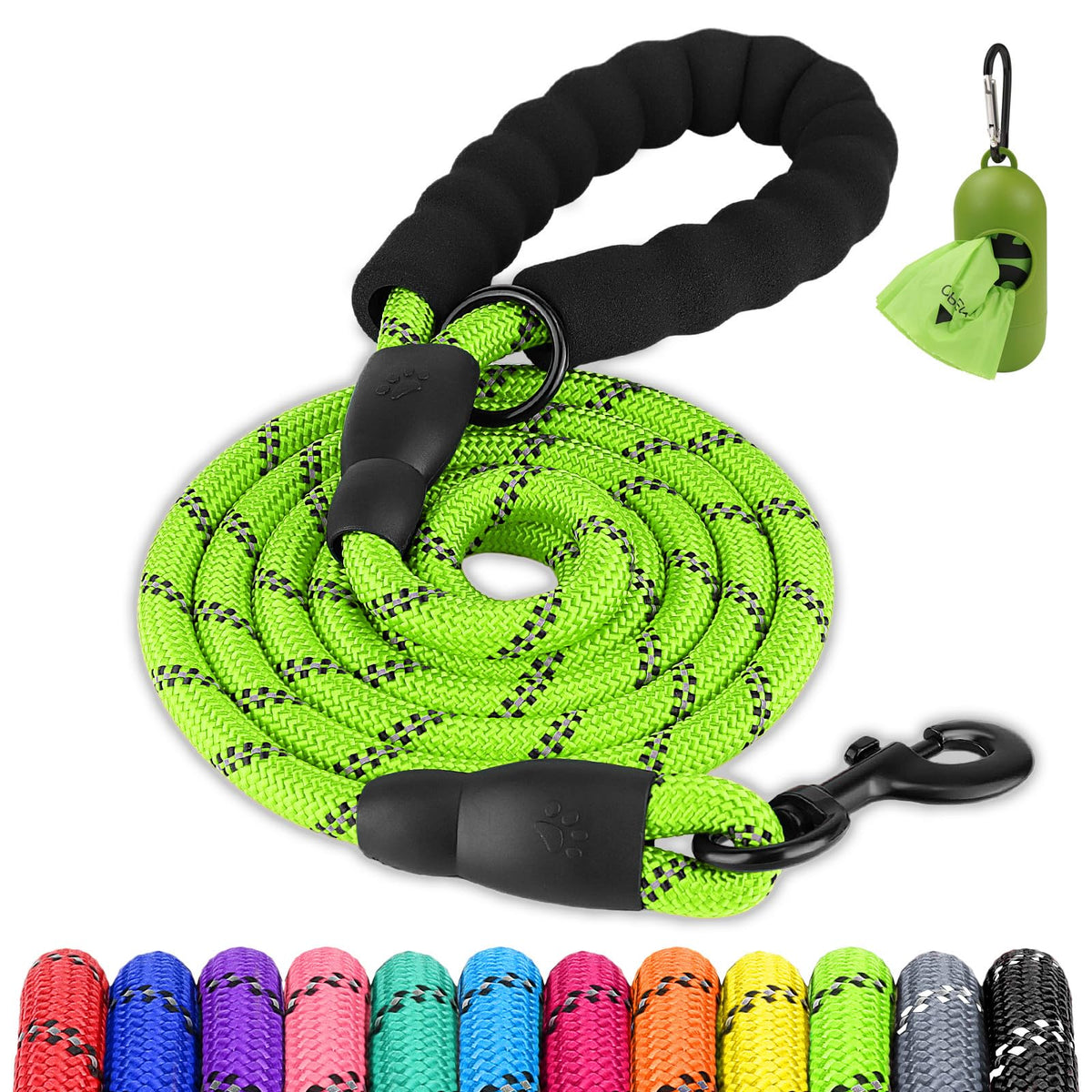 Joytale Rope Dog Leash for Medium Large Dogs, Padded Handle, 6FT, Black