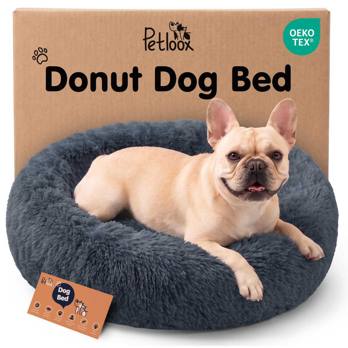Calming Donut Dog Bed for Small Dogs, Round Dog Bed for Medium & Large Dogs