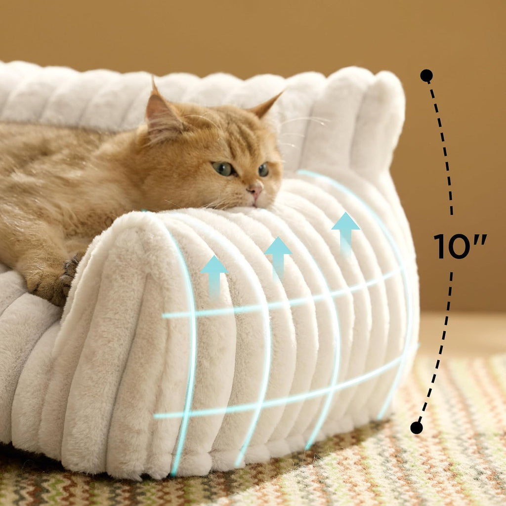 Bedsure ComfyFleece® Shown on TV Fluffy Cute Cat Couch for Pets,24in Cream