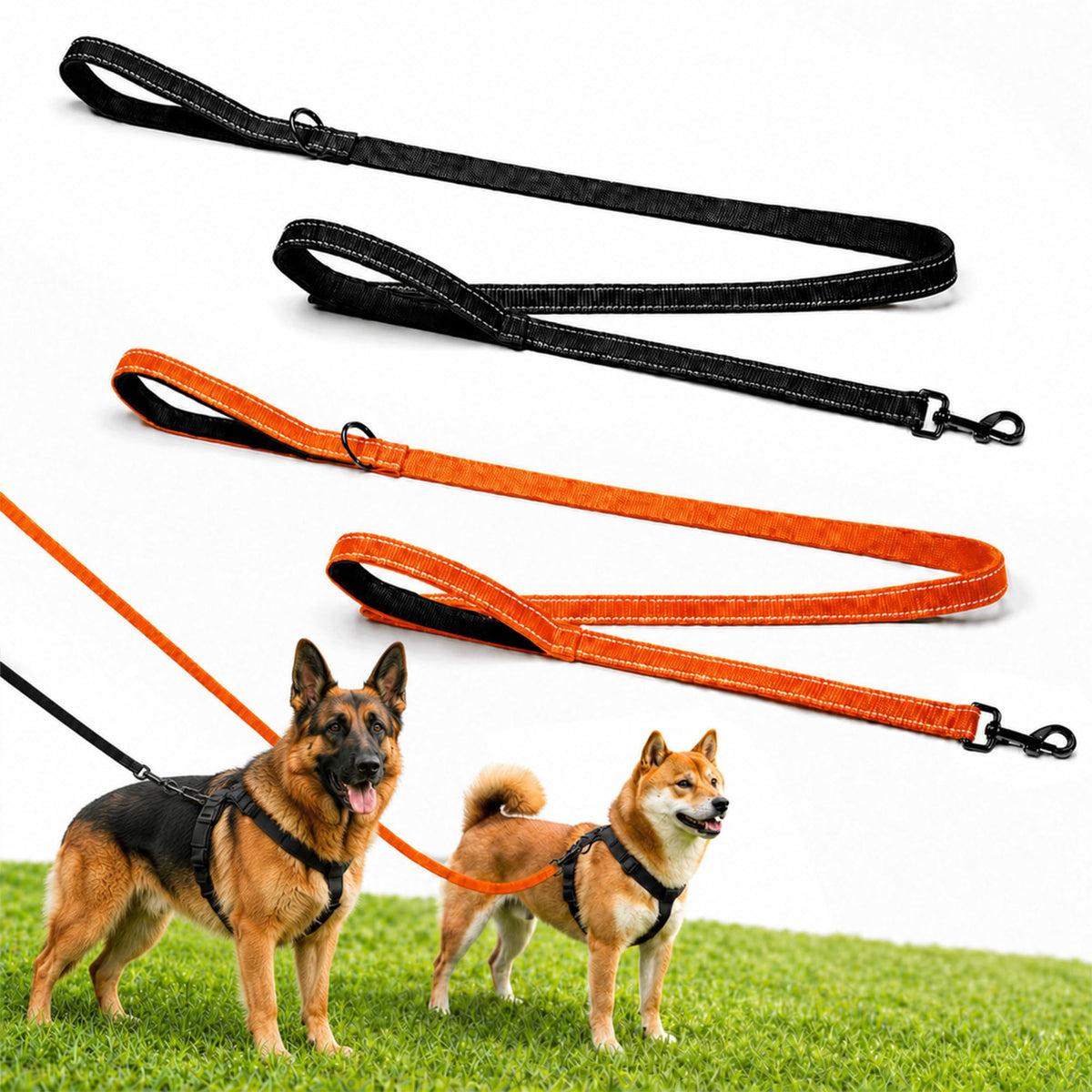 2 Pack Dog Leash, 6 FT Heavy Duty Dual Handle Reflective Leash for Dogs
