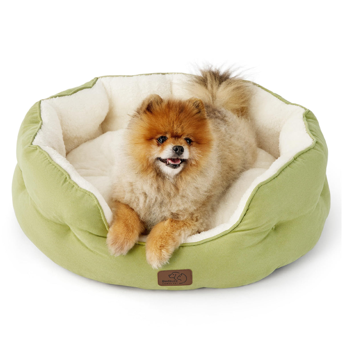 Bedsure Small Dog Bed Washable,Round Cat Beds for Indoor Cats,20in Ivory