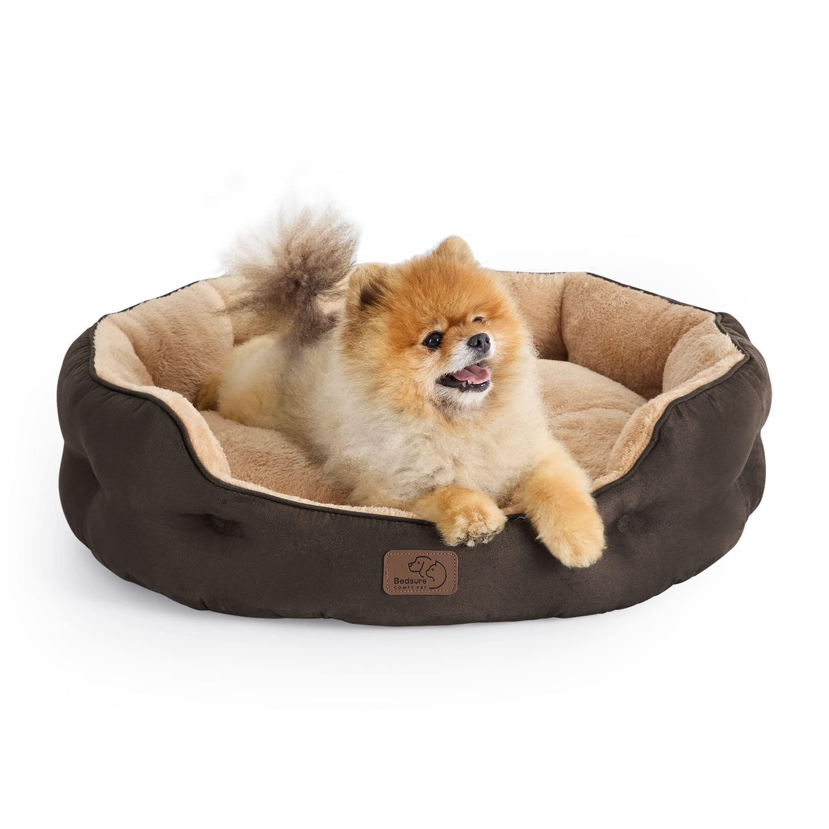 Bedsure Small Dog Bed Washable,Round Cat Beds for Indoor Cats,20in Ivory