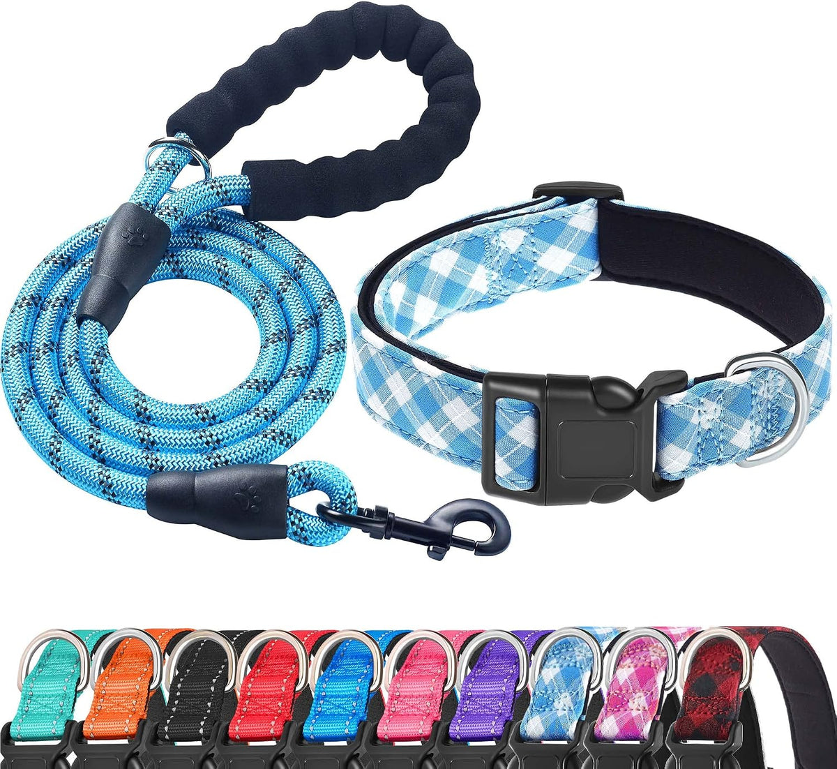 Ladoogo Reflective Dog Collar Padded with Soft Neoprene, Medium, Turquoise