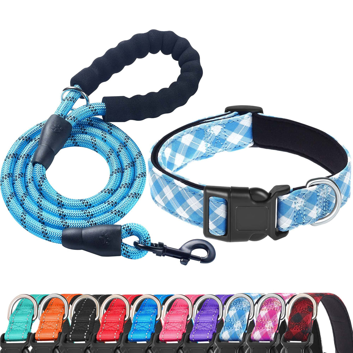 Ladoogo Reflective Dog Collar Padded with Soft Neoprene, Medium, Turquoise