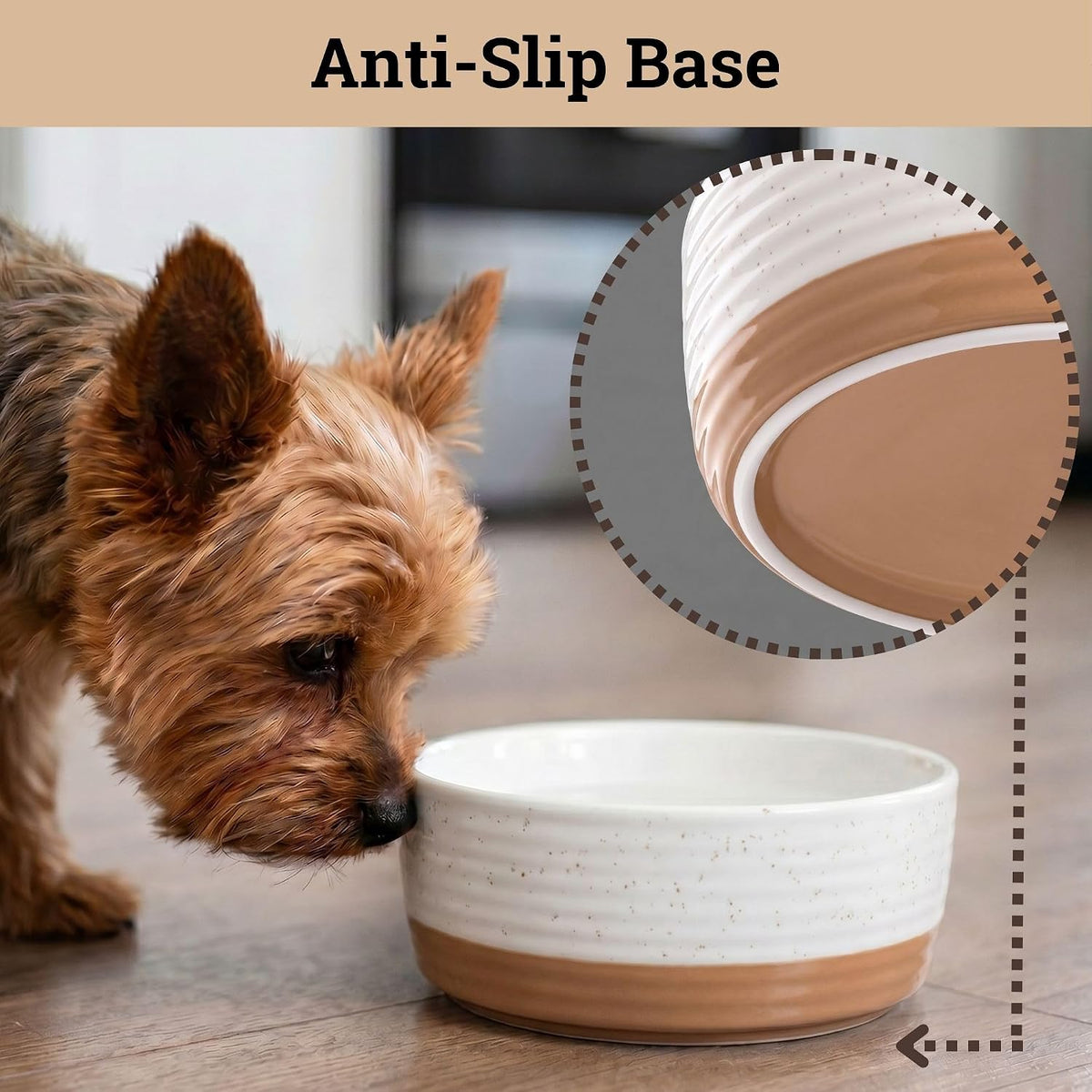 Ceramic Dog Bowl Set of 2 with Anti-Skid Base, 5.5"W x 2"H, 2 Cup Capacity