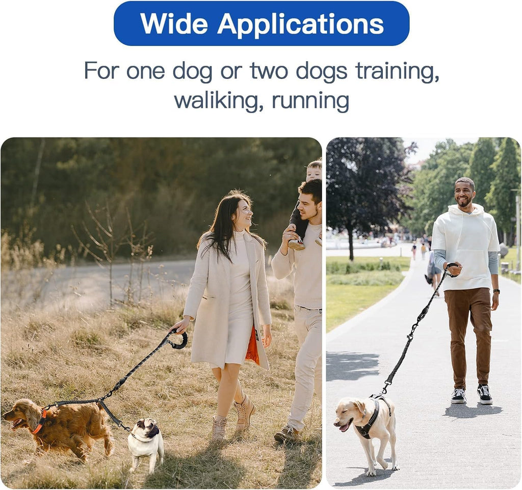 MingXpets Double Dog Leash,360° Swivel Tangle Free Bungee Walking Training
