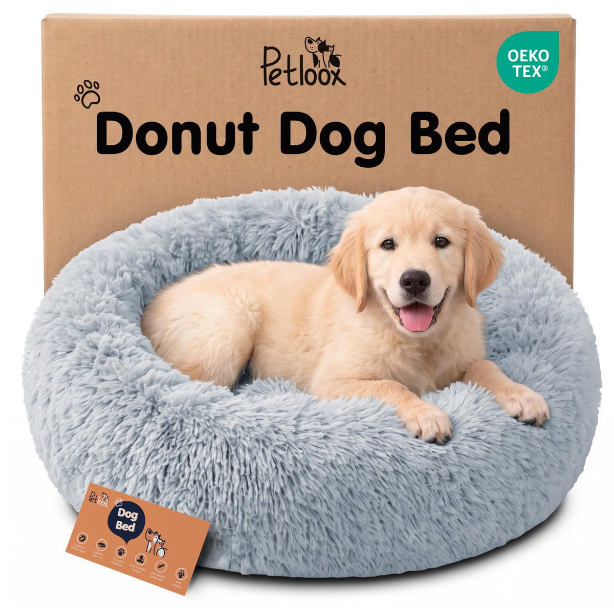 Calming Donut Dog Bed for Small Dogs, Round Dog Bed for Medium & Large Dogs