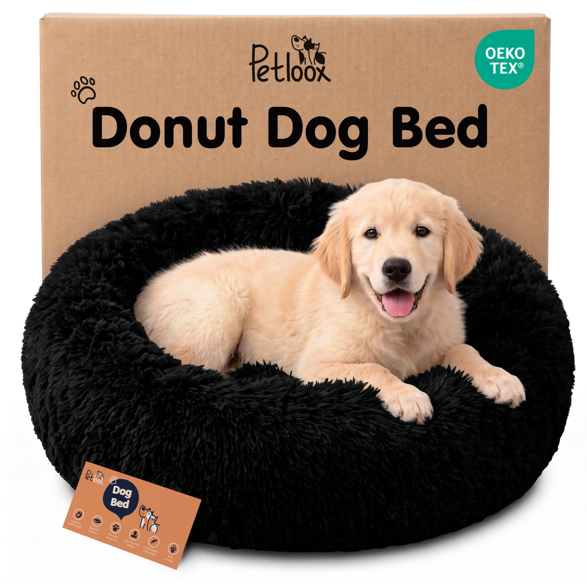 Calming Donut Dog Bed for Small Dogs, Round Dog Bed for Medium & Large Dogs