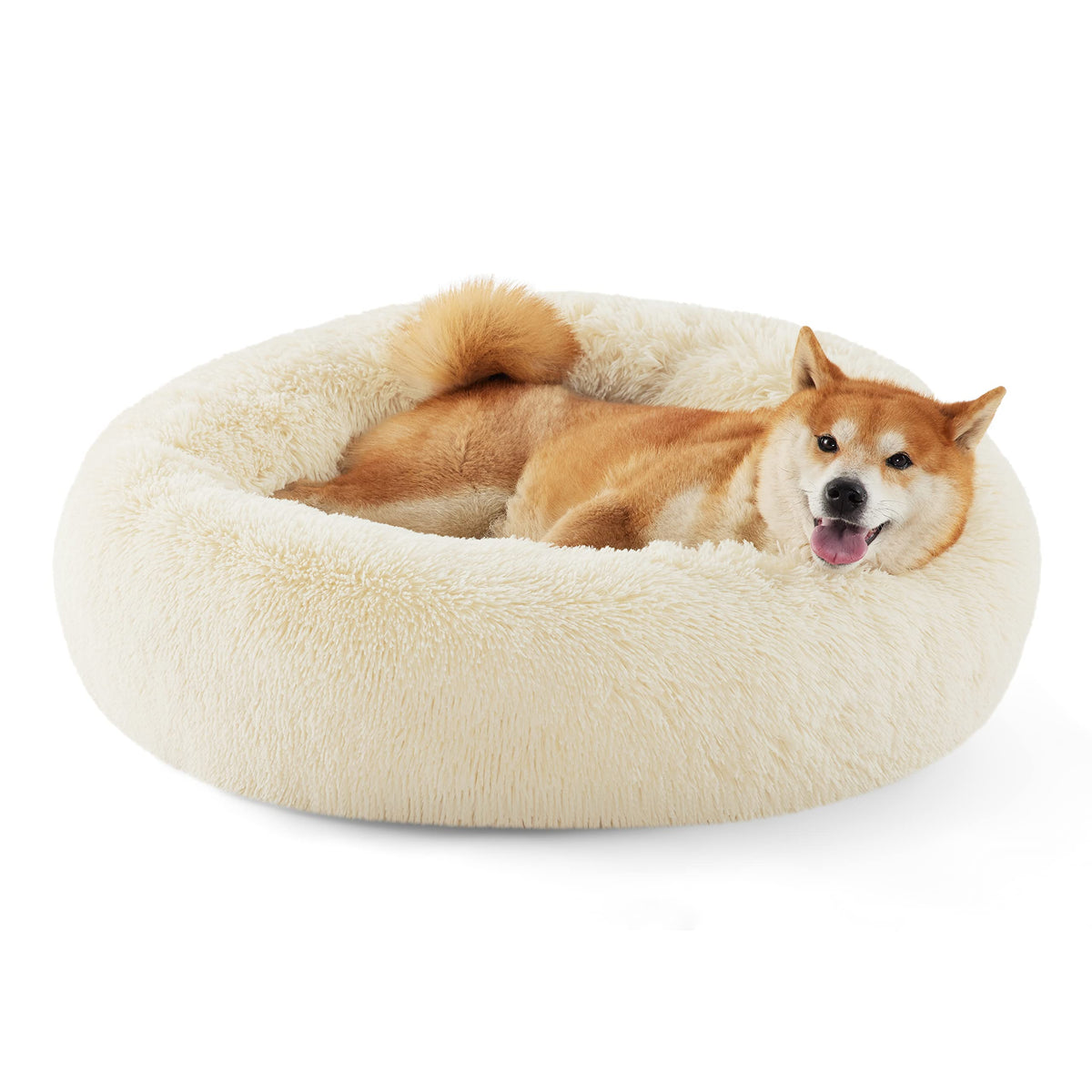 Bedsure Calming Small Dog Bed Donut Washable Cat＆Puppy Bed,23 inches Camel