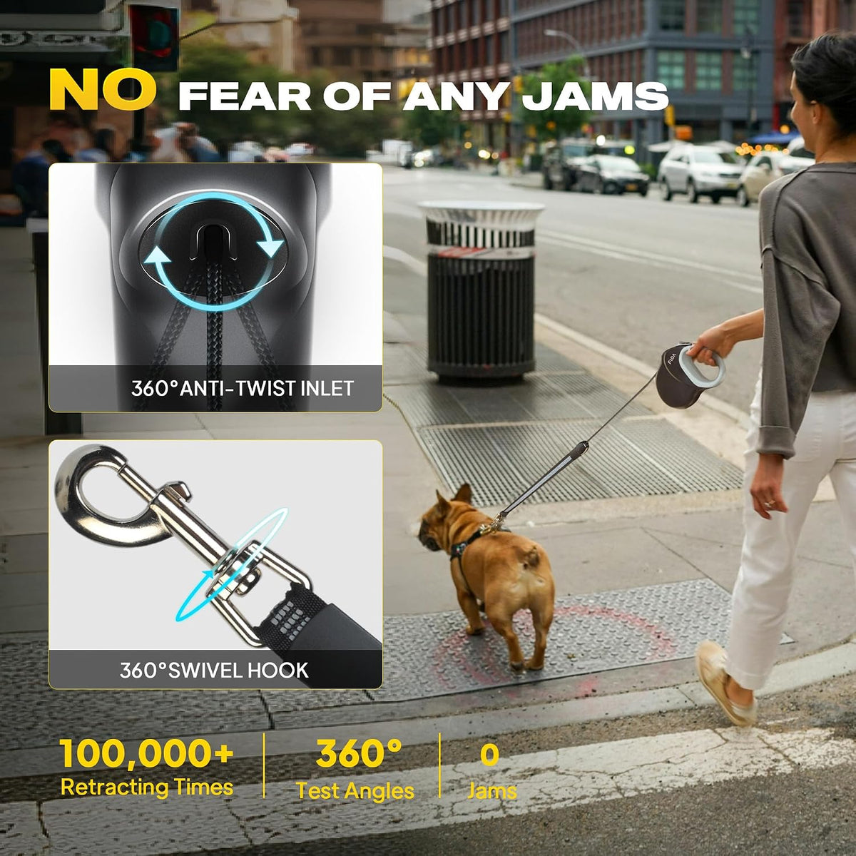 Fida Upgraded Retractable Dog Leash, 30ft, Heavy Duty, Black