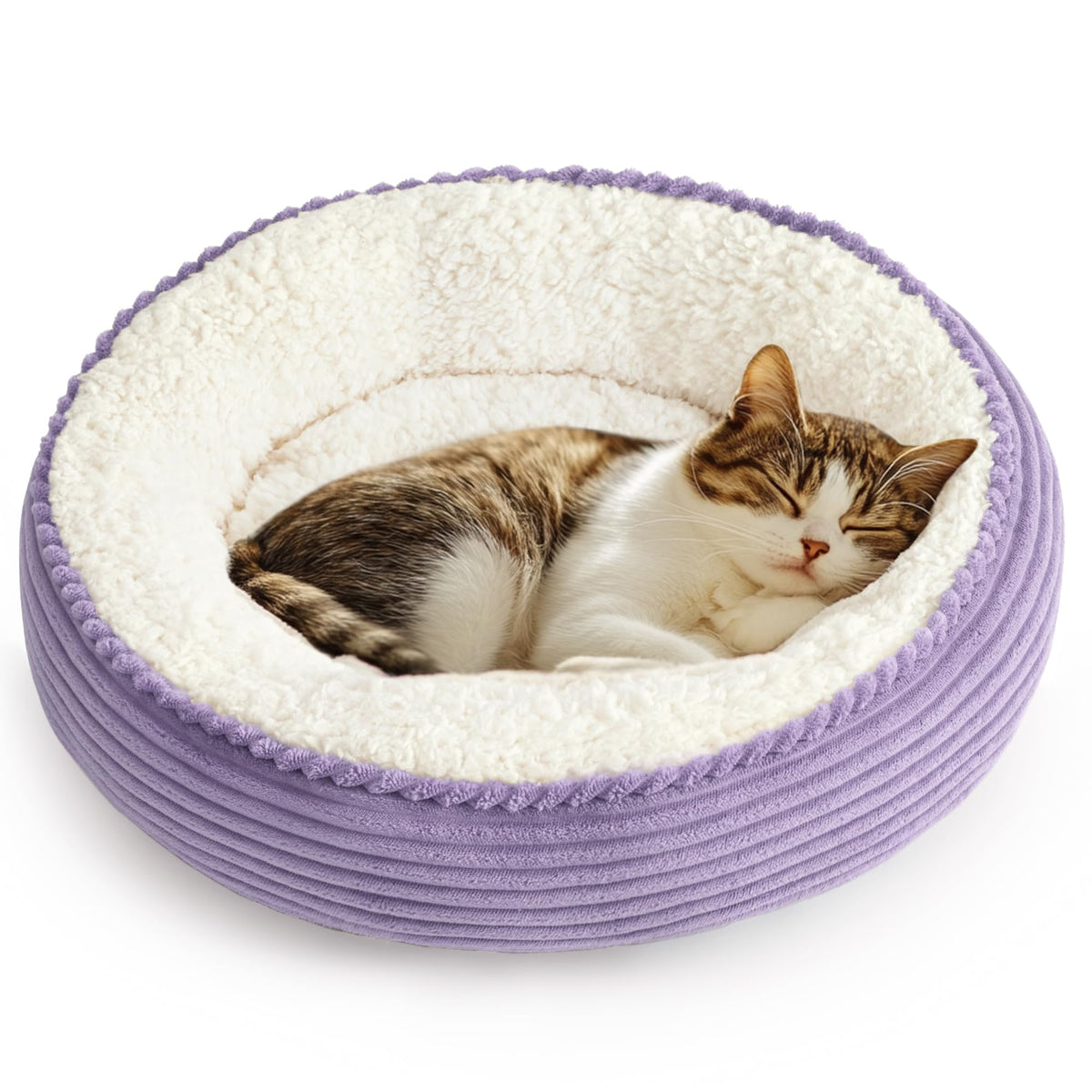 Love's cabin Round Donut Cat and Dog Cushion Bed, 20in Pet Bed for Cats or Small Dogs, Anti-Slip & Water-Resistant Bottom, Soft Durable Fabric Pet beds, Washable Luxury Cat Dog Bed Lavender Stripe